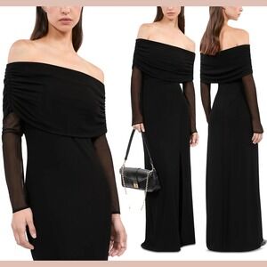 NWT $475‎ The Kooples [ SZ 4 ] Off The Shoulder Mesh Sleeve Gown Black #U1264